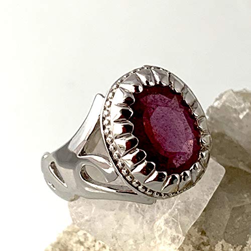 Sz 10.75, Genuine Madagascar Ruby (3.6 Ct.) Oval Faceted Natural Gemstone, 14K White Gold On 925 Sterling Silver Statement Ring, Fine Jewelry For Men And Women. #TOP1