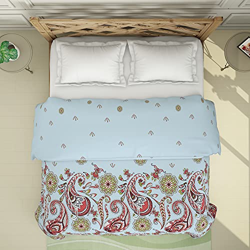 Image of SPACES Atrium 100% Cotton Shell Double Quilt Health Layer Protects for ALLERGENS & RESTRICTS Fibre Migration Soft Feel Skin Safe Breatheable (Ornate, 224CMX270CM) - Delicate Blue