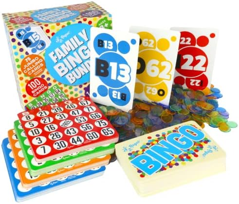 Regal Bingo - Family Bingo Bundle - Includes 100 Unique Bingo Cards, 75 Jumbo Calling Cards, 1000 Colorful Chips - Fun Family-Friendly Game - Ideal for Large Groups, Parties, Game Nights - Ages 8+