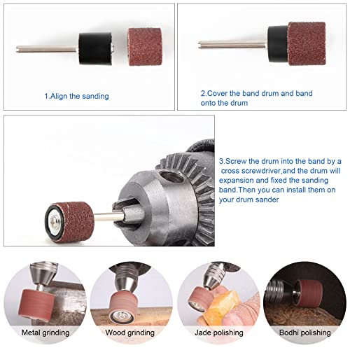 132-tlg. Schleifhülse Set mit Aufbewahrungsbox | 120 Schleifbänder + 12 Schleifwalzen für Dremel Drehwerkzeuge | Hochwertige Kornung 60-240 | Universal einsetzbar für Holz, Metall & Kunststoff