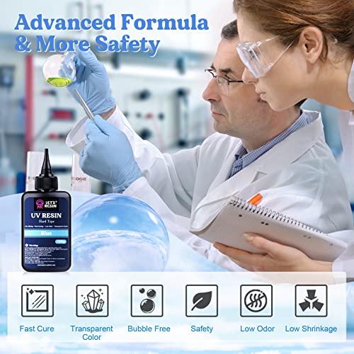 Let's Resin Uv Resin, Upgrade 100G Colored Uv Epoxy Resin, Vivid Color Odorless & Low Shrinkage Uv Resin Kit, Fast Cure Colored Glue For Uv Resin Molds, Jewelry Making, Crafts, Decoration(Blue) #TOP1