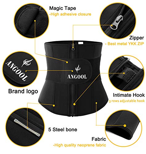 Twins Flame Neoprene Waist Trainer For Women Weight Loss, Zipper Corset Sauna Sweat Workout Waist Trimmer Belt Black #TOP3