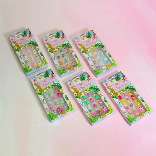 Image of Whimsy Beauty Kids Press-On Nails - Reusable Lightweight & Long-Lasting Design | Easy to Apply & Remove Quick-Fix Nails | 24 Pieces | Ages 4-16 (Floral & Feather)