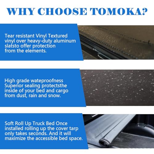 Image of TOMOKA Soft Roll Up Truck Bed Tonneau Cover Compatible with 1983-2011 Ford Ranger Flareside /Stepside (Not for Styleside /Fleetside) 6 FT (72.7 inch) Bed