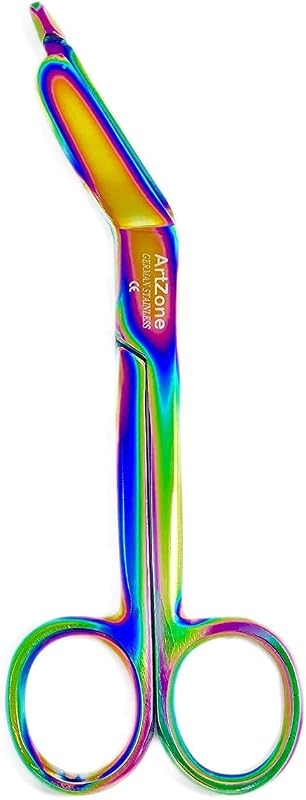 Artzone Lister Bandage Scissors - 5.5-Inch Cynamed Medical-Grade Stainless Steel Shears - Multi-Colored Rainbow Titanium Finish - Sharp Blades Cut Through Bandages, Dressing, Tape, Gauze, Clothing