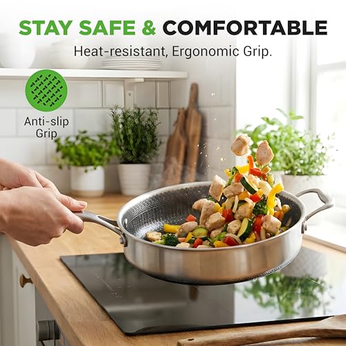 NutriChef 3.4QT Deep Frying Pan with Lid - Stainless Steel Non-Stick Saute Pan, Scratch-Resistant Honeycomb Texture, Oven & Induction Safe Skillet by NutriChef - Image 6