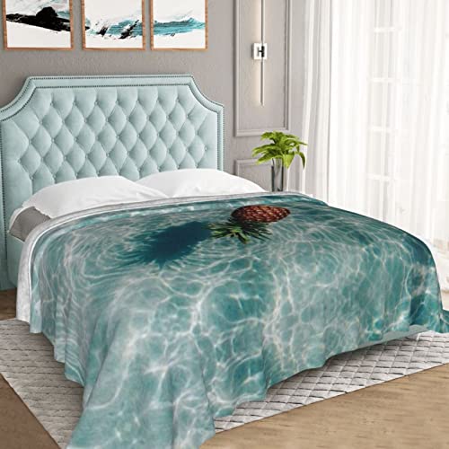 Yellow Pineapple Blue Sea Printed Throw Blanket Ultra-Soft Fuzzy Blanket Warm Blanket Fluffy Reversible Blanket For Bed And Couch #TOP5