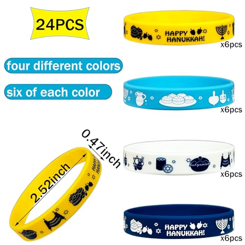 FSHANEE 24Pcs Feliz Hanukkah Pulseiras de Borracha Feriado Judaico Chanukkah Festa Suprimentos Pulse