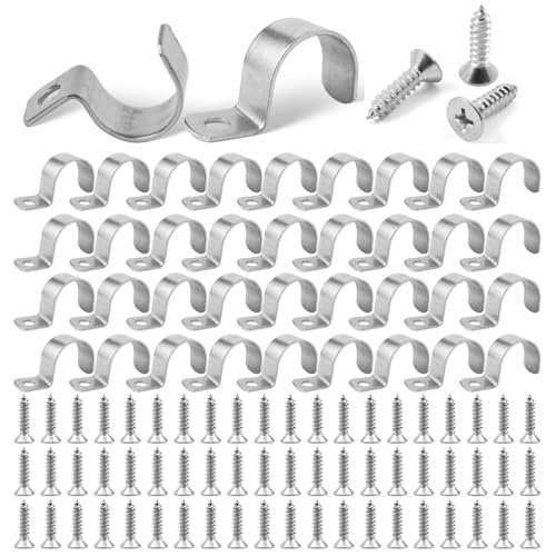 60 Pezzi Fascette Metalliche Stringitubo 10 mm Fascette Stringitubo Zincati di Ferro Fascetta Stringitubos Abbinati da 60 m4*16 mm Viti Nichelato per Fissare Tutti i Tipi di Cavi e Griglie Metalliche
