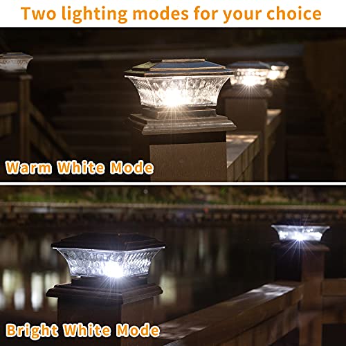 HUYIENO Solar Post Cap Lights Outdoor LED Lighting Deck Fence Cap Light Two Light Modes Warm White/Bright White Suitable for 4x4 Wooden Posts (Brushed Copper, 12pk) - Image 5