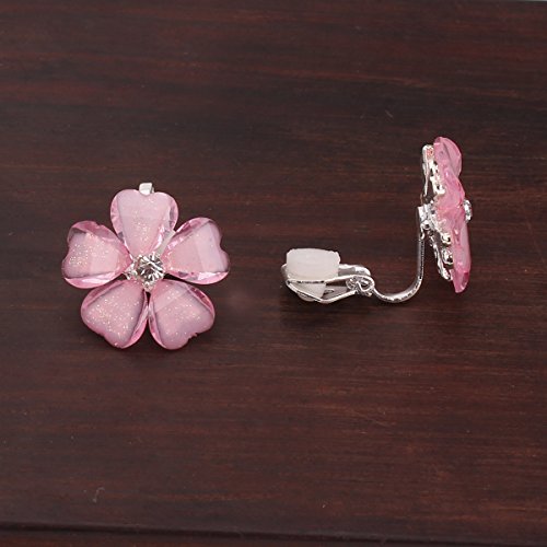 Grace Jun™ Silver Plated Or Gold Plated Opal Flower Shape Clip On Earrings Non Piercing For Women (Pink) #TOP3