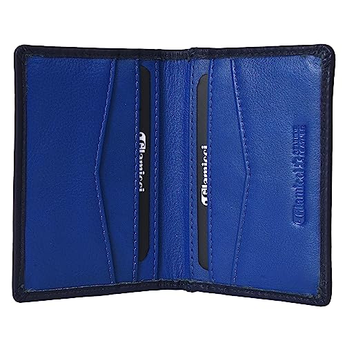 Image of Glamicci Bifold Small Wallet for Men & Women | RFID Blocking Leather Slim Wallet for Men & Card Wallet | Genuine Leather Wallet RCH2NB-EB (Navy Blue & Electric Blue)