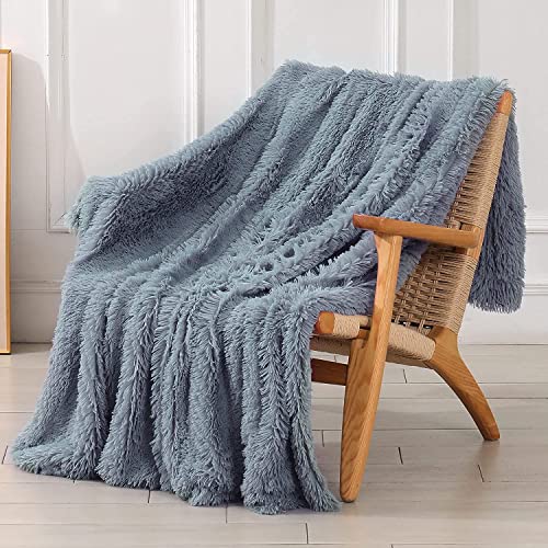 Decorative Extra Soft Faux Fur Blanket Twin Size 70"X78",Solid Reversible Fuzzy Lightweight Long Hair Shaggy Blanket,Fluffy Cozy Plush Fleece Comfy Microfiber Fur Blanket For Couch Sofa Bed,Light Gray #TOP13