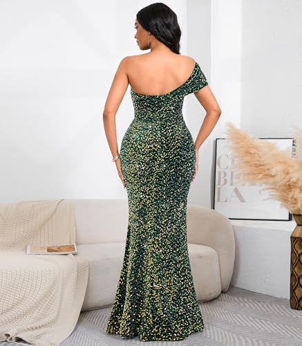 Image of Cololura Women Sexy Sequin One Shoulder Mermaid Formal Party Cocktail Gowns Bodycon Evening Maxi Dress