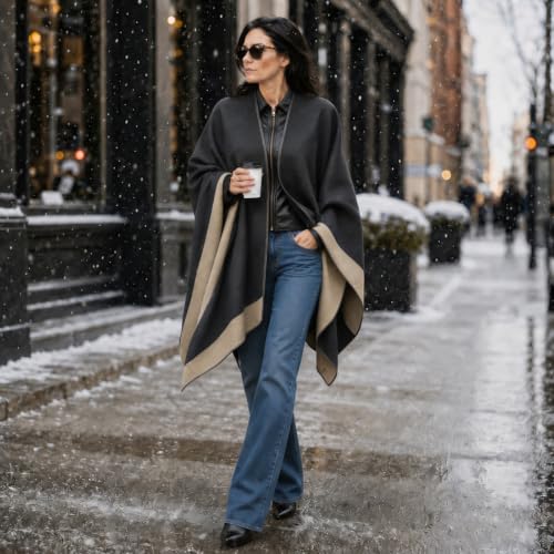 Image of Plaid Shawl Wrap for Women Boho Open Front Poncho Wrap Fall Winter
