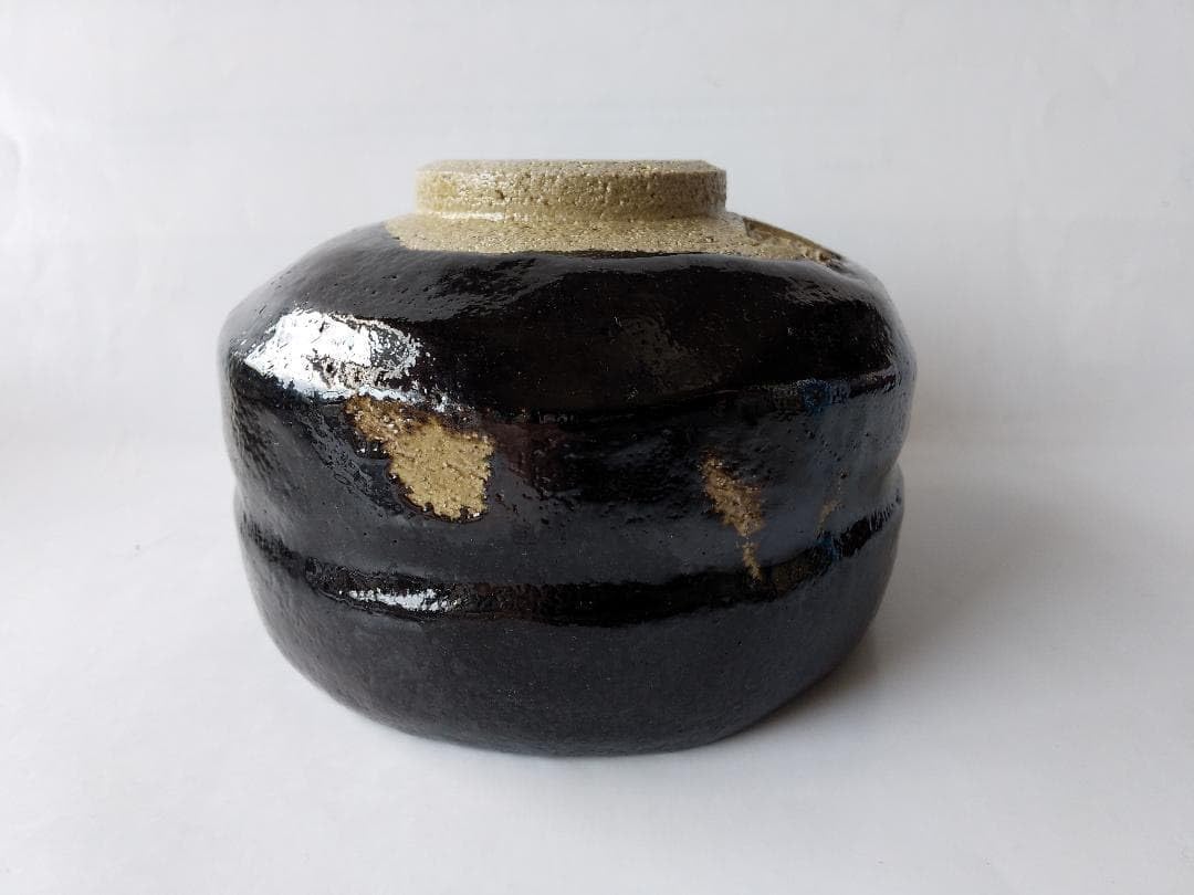 佐々木松楽作 【瑞】佐々木松楽 黒楽 茶碗 共箱 共布 黒楽