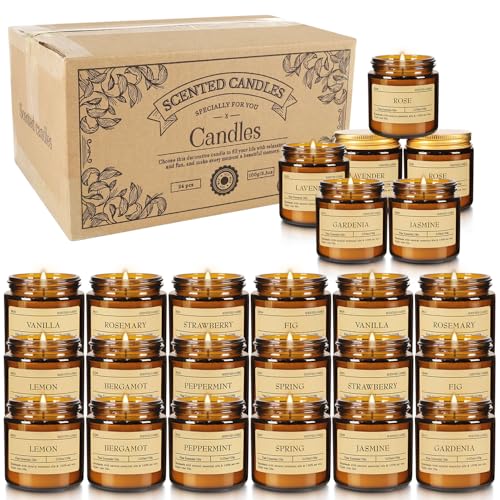 Image of 24-Pack 3.05oz Scented Candle Gift Sets - 12 scents Jars Natural Soy Wax for Women, Home Decoration and Elegant Occasions