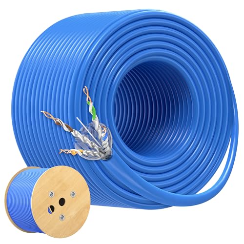 Cable Matters [UL Listed] 10Gbps in-Wall (CM) Rated 23AWG Bare Copper Shielded Cat 6A Cable - 500ft, Solid, S/STP, S/FTP Shielded Cat6a Bulk Ethernet Cable, Cat6a Ethernet Cord, Blue