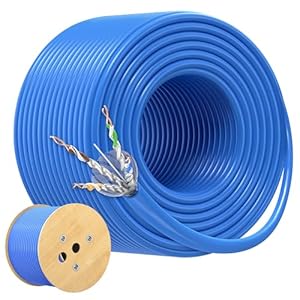 Cable Matters [UL Listed] 10Gbps in-Wall (CM) Rated 23AWG Bare Copper Shielded Cat 6A Cable – 500ft, Solid, S/STP, S/FTP Shielded Cat6a Bulk Ethernet Cable, Cat6a Ethernet Cord, Blue