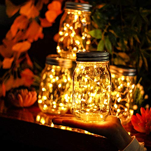 yeuago 12 Pack Solar Mason Jar Lid Lights - 30 LED Firefly Fairy String Lights, Waterproof Outdoor Solar Lights with Hangers for Regular Mouth Jars (No Jars Included) by yeuago - Image 3