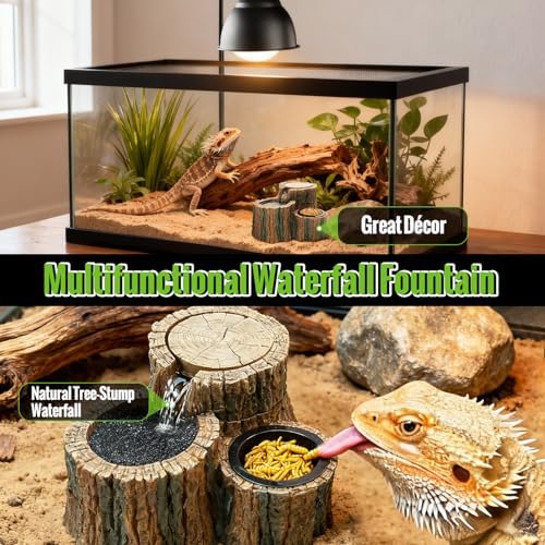 MIXJOY 2 in 1 Reptile Water Fountain with Food Dish 550ML, Reptile Waterfall Drinking Fountain with Adjustable Flow, Natural Resin, Reptile Water Dispenser for Bearded Dragon Gecko Lizard Chameleon — view 6
