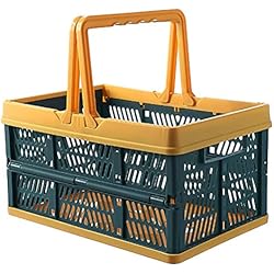 Hemoton - Cestas plegables de plástico para la compra de alimentos (apilables, con asas), color verde