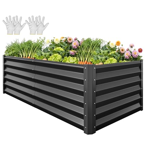 YITAHOME 6x3x3ft Large Raised Garden Bed Kit, Galvanized Metal Planter Box with Gloves, Support Rod, Outdoor Above Ground Planters for Plants Vegetabl