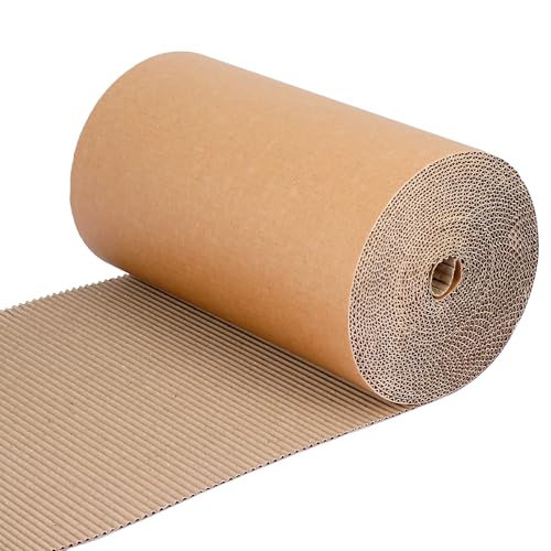 Corrugated Cardboard Roll, 12 x 394 Inch Corrugated Paper, B Flute Shipping Corrugated Roll Paper Wrap, Single Face Large Cardboard Sheets, Thick Cardboard Roll for Crafts, Shipping, Gift Packaging