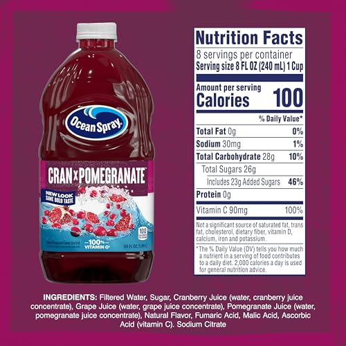 Image of Ocean Spray Cran-Pomegranate Cranberry Pomegranate Juice Drink, 64 Fl Oz Bottle (Pack of 8)