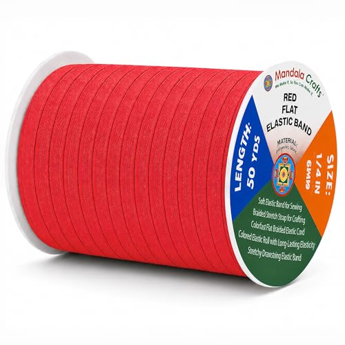 Mandala Crafts 50 Yards ¼ Inch 6mm Red Elastic Bands for Sewing