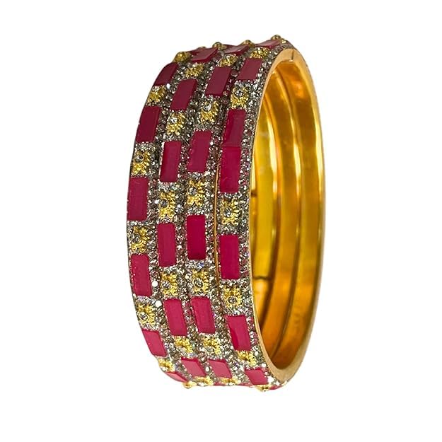 Vibrant Multicolor Stone-Studded Metal Bangle Set for Women and Girls-Set of 4-image-22