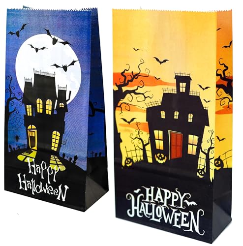 Iconikal Halloween Treat Paper Bags 40-Pack 2 Designs Trick or Treat Party Favor Goodie Snack Sacks Candy Popcorn Gifts Cookies