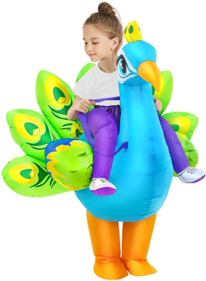 KOOY Inflatable Costume,Peacock Halloween Costumes Air Blow up Costumes for Girls/Kids, Funny Ride on Peacock Costume - Image 2