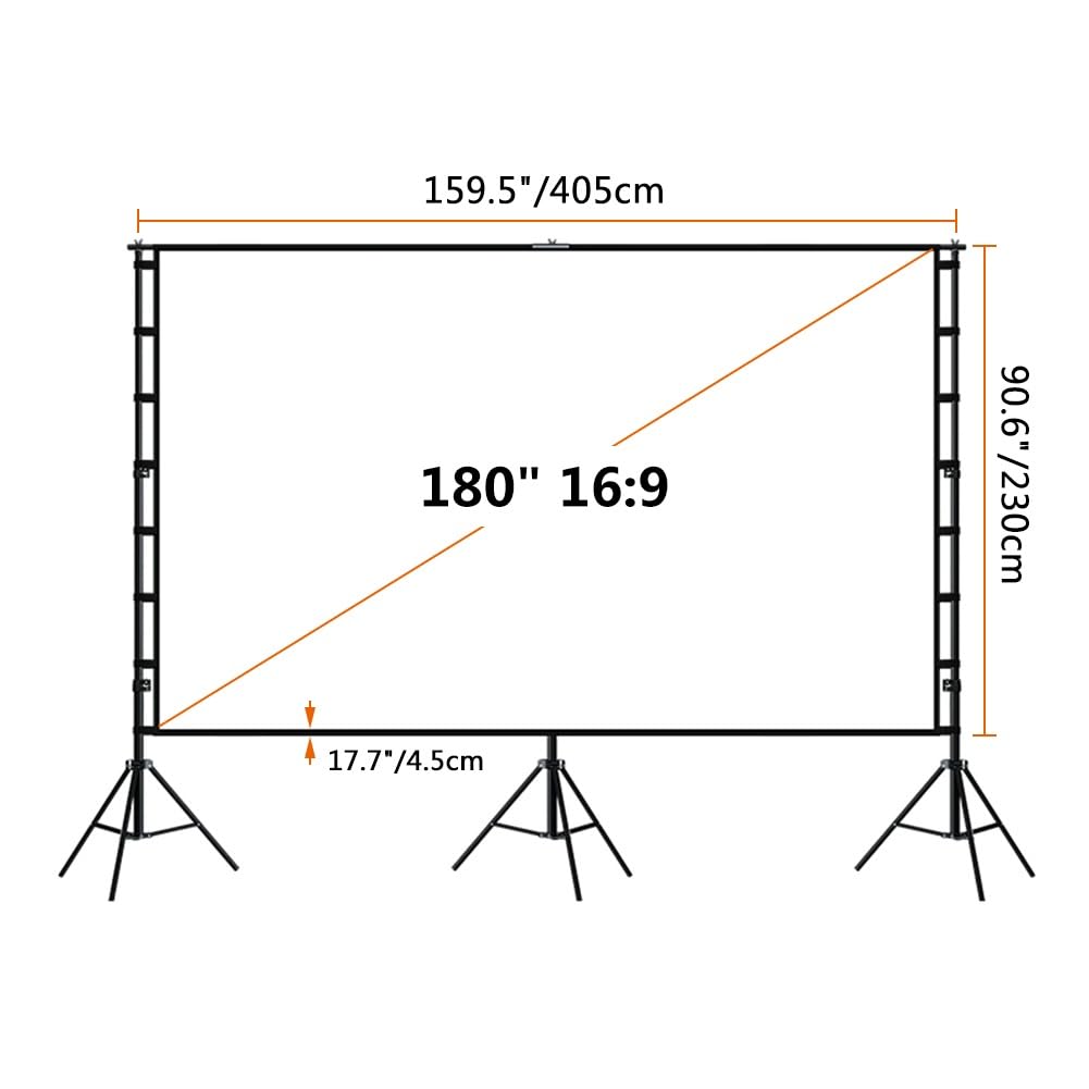 Schermo di Proiezione Mobile Pieghevole 180" 16:9 con Supporto a Treppiede, Schermo Cinematografico 3D 4K HD, Altezza Regolabile per Home Theater
