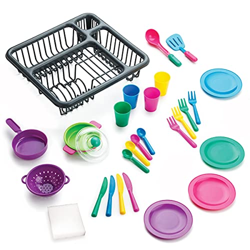 Toy Chef Kids Play Dishes – Toy Plates and Silverware – Complete Tableware Playset with Drainer – Interactive and Engaging Cooking Game– 28 Pieces Pretend Kitchen Utensils Set