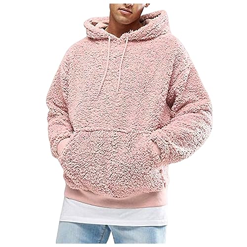Men's Sherpa Fleece Hoodie Winter Warm Pullover Sweatshirt Cozy Fuzzy Long Sleeve Drawstring Tops with Pocket