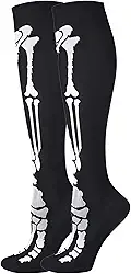 Meias de compressão para mulheres e homens, meias divertidas e coloridas, melhor suporte até o joelho, meias de atletismo de viagem graduadas, Esqueleto, 8-14