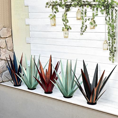Image of KODIBO Large Metal Agave Plant Outdoor Decor with Solar Light, Mint Green | Artificial Plant with Solar Light, Outdoor-Resistant Metal, Hand-Painted Finish, Tequila Rustic Sculpture, Garden Yard Statue