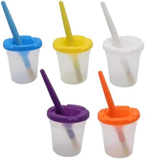 Amazon Hj 筆洗い バケツ フタ付き 筆付き 水彩 コンパクト 持ち運び 絵具 薄い色 5カップ 5筆 筆 ブラシ 通販