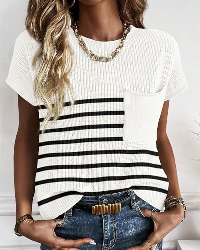 Image of KIRUNDO Summer Fall Short Sleeve Sweater for Women 2026 Casual Sweater Vest Cotton Knit Pullover Tank Tops Fashion Clothing