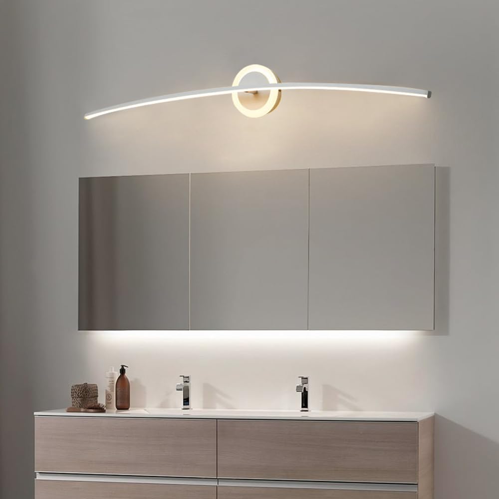 Lámpara de pared interior curvo, 25W lampara led espejo baño, led apliques de pared largo, 100cm aplique moderno dormitorio, sala de estar, pasillo (Blanco-100cm)