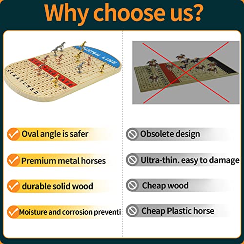 Horse Race Board Game Racing Game Solid Wood With 11 Luxurious Durable Classic Metal Horses With 4 Dice And 2 Boxes Of Cards Finish Line Horse Racing Game (Log) #TOP3