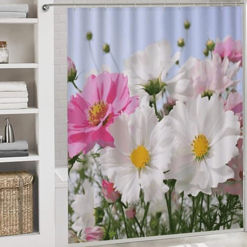 Rideaux de douche fleurs blanches tapis de bain antidérapant et accessoires - 6