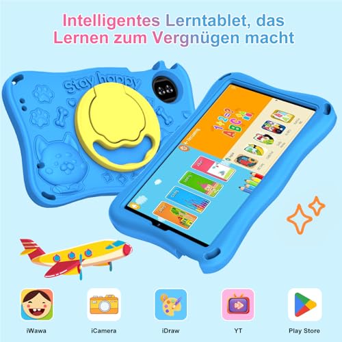 Kinder Tablet 9 Zoll, mit 32GB ROM + 2TB TF Android15 Face ID Eva Case Blau – Ansicht 3
