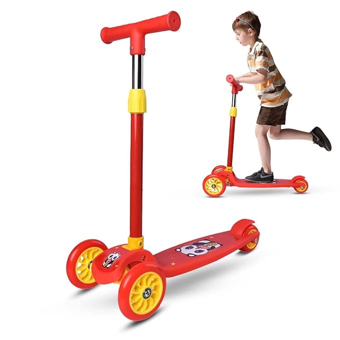 De Jure Fitness Scooter with Adjustable Height | Foldable Scooter | Skate Scooter for Kids with PVC Wheel | Max User Weight - 50 kg, Age 3+ (Red & Yellow)