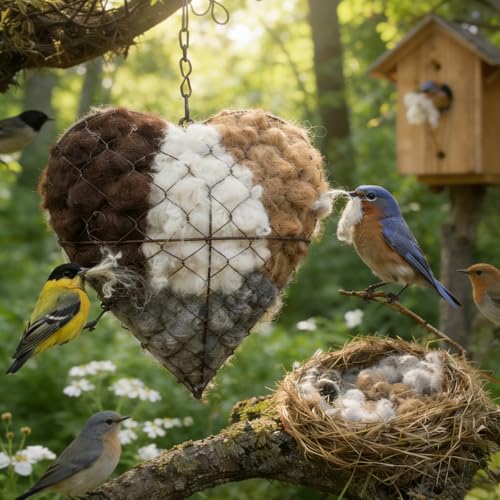 Handmade Alpaca Fiber Bird Nesting Heart, Birds Nests Material Holder,