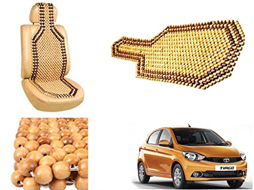 Image of Car Bead Seat Wooden Beads Cushion Cover Pad for Tata Tiago, Acupressure Sitting Seat Cover | Cream Color - Pack of 1