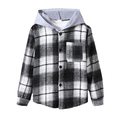 EnJoCho Boys' Plaid Shirt Fashion Boys' Casual Warm Shirt Korean Plaid Hooded Coat Shirt Windbreaker Jackets for