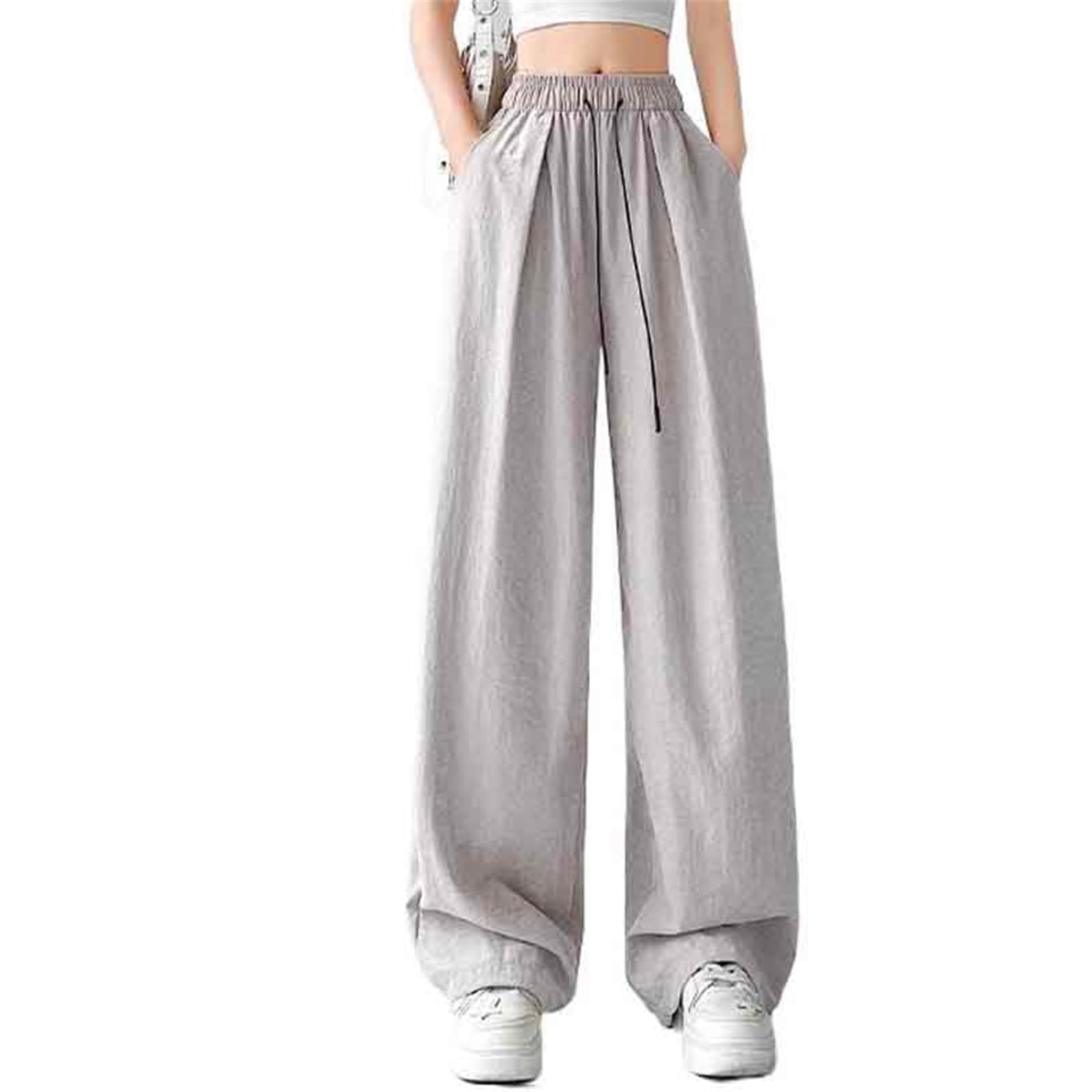 Womens Pants Summer White Curved Wide-Leg Quick-Dry Ice Silk Trouser for Women-Khaki-Medium