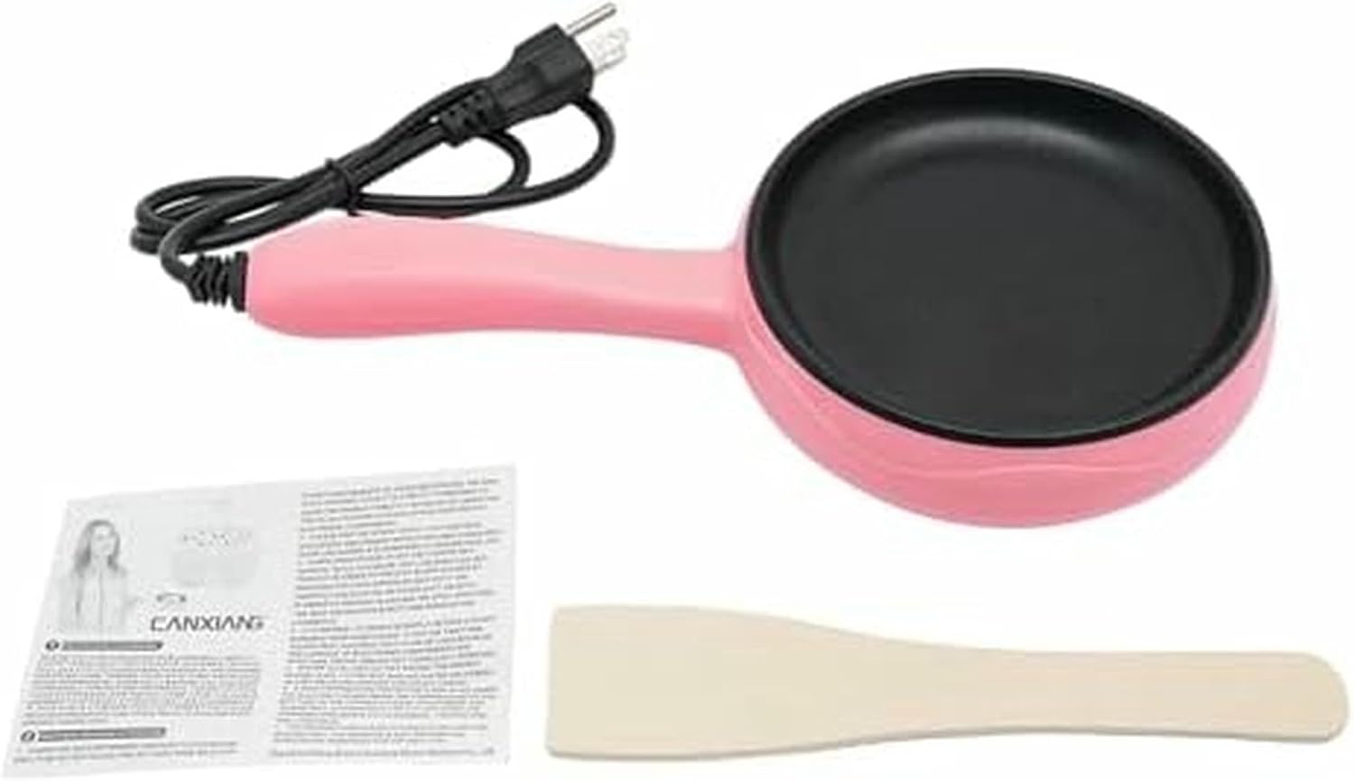 Mini Pan Pink 450 W With Portable Handle And Wooden Spatula For Frying Eggs And Eggplants. Dimensions: 15 X 5.6 X 30 Cm. Overheat Protection.